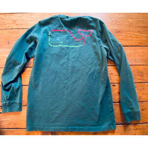 Vineyard Vines Boys T Shirt M 12-14 Cotton Long Sleeve Christmas Pocket Logo